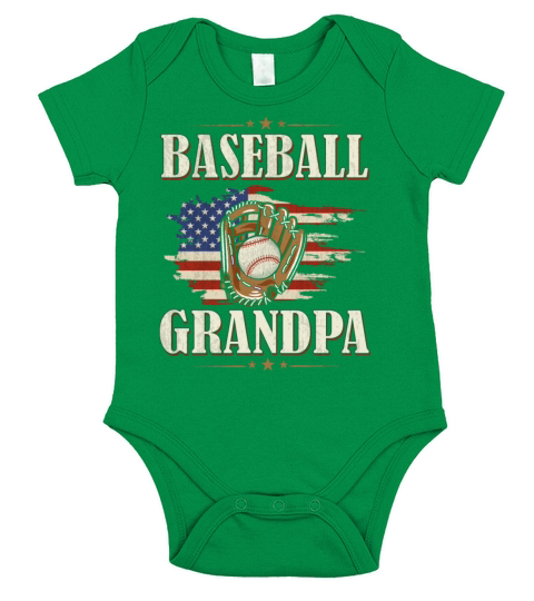 American Flag USA Proud Grandpa Shirt Baseball Ame Short Sleeve Baby One-Piece