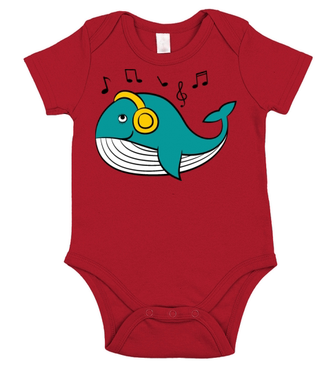 Cute Whale Listening To Music Short Sleeve Baby One-Piece