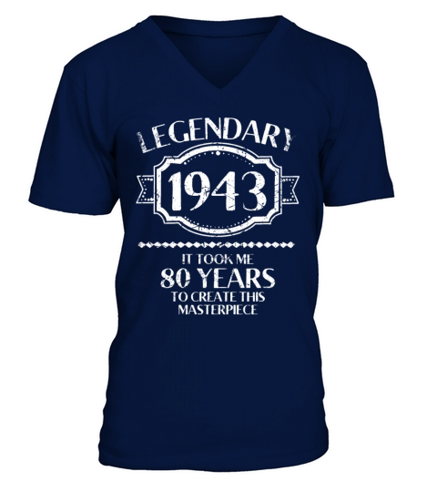 80th Birthday Vintage 1943 V-Neck T-shirt