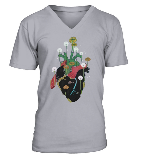 Anatomical Heart And Flowers V-Neck T-shirt