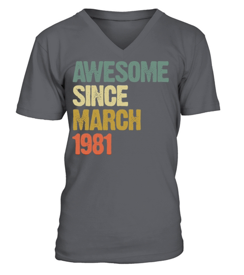 Retro Awesome Since March 1981 Groovy Vintage V-Neck T-shirt