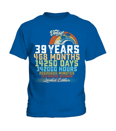 39th Birthday 39 Years Hours Month Vintage Kids T-Shirt