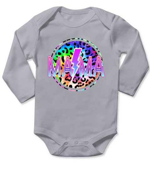 Mama Neon Lightning Bolt Leopard Long Sleeve Baby One-Piece