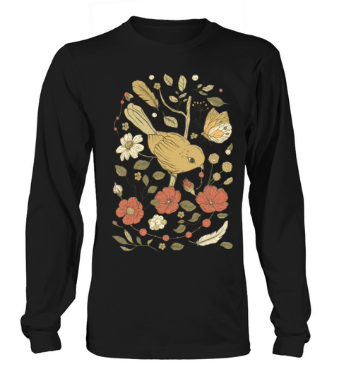 Beige Brown Bird Vintage T-Shirt Long sleeved Unisex