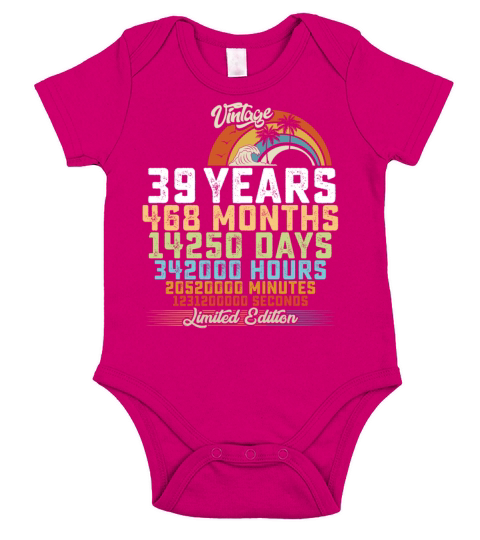 39th Birthday 39 Years Hours Month Vintage Short Sleeve Baby One-Piece