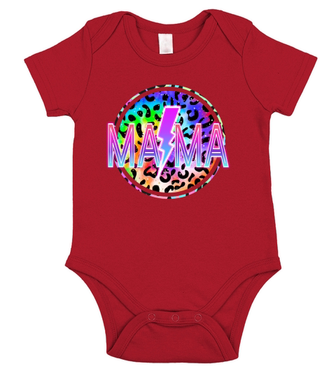 Mama Neon Lightning Bolt Leopard Short Sleeve Baby One-Piece