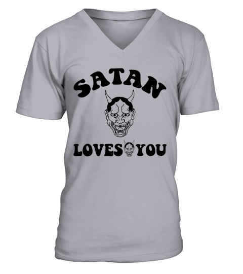 Satan Loves You Vintage Retro Text V-Neck T-shirt