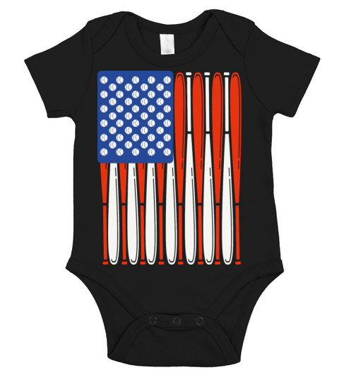Vintage Baseball Bat American Us Flag Gift Short Sleeve Baby One-Piece