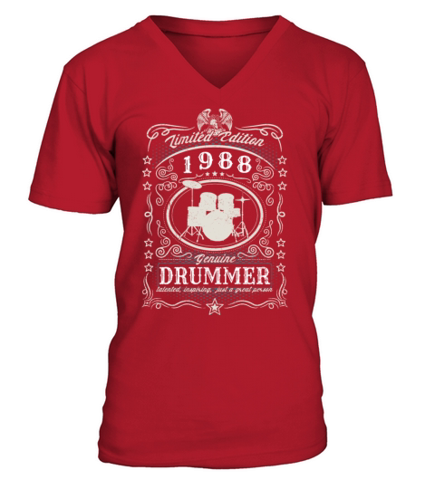 Vintage 1988 Drummer Birthday Gift Percussionist V-Neck T-shirt