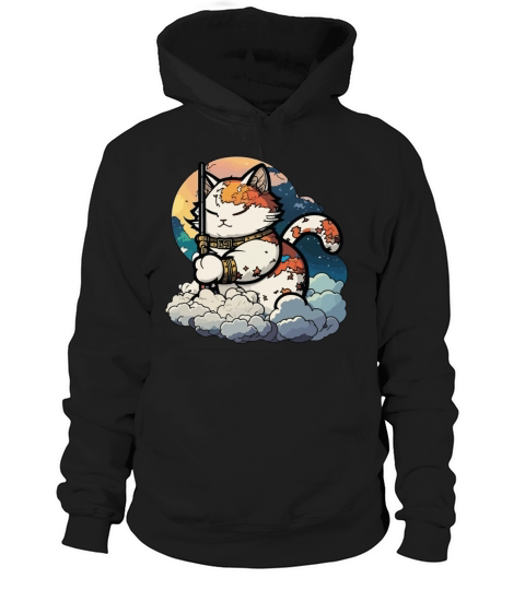Samurai Cat Standing On The Clouds Vintage Hoodie Unisex