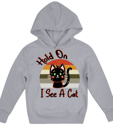 Hold On I See A Cat Vintage Cat Mom Kitten Kids Hoodie