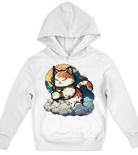 Samurai Cat Standing On The Clouds Vintage Kids Hoodie