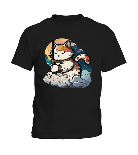 Samurai Cat Standing On The Clouds Vintage Kids T-Shirt