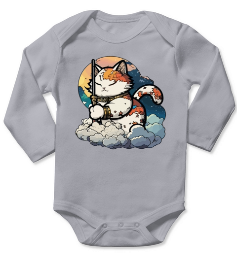 Samurai Cat Standing On The Clouds Vintage Long Sleeve Baby One-Piece