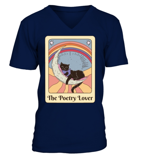 Poetry Lover Cat Reading Poem Retro Tarot V-Neck T-shirt