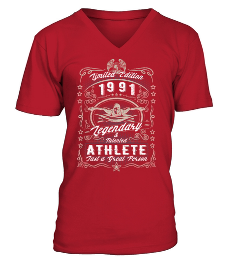 Vintage 1991 Swimmer Birthday Gift Sport Hobby V-Neck T-shirt