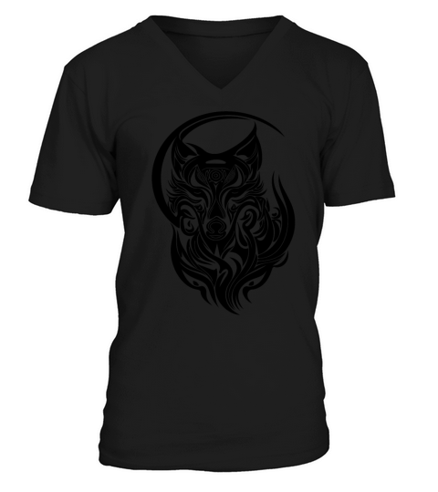 Vintage Wolf Portrait Tribal Tattoo Style V-Neck T-shirt