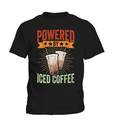 Vintage Powered By Iced Coffee Caffeine Lover Ice Kids T-Shirt
