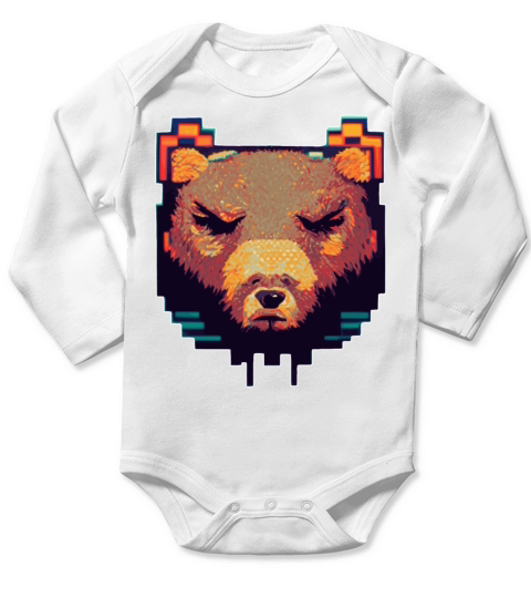 Bear Head Pixel Art 8 Bit Retro Video Game Long Sleeve Baby One-Piece