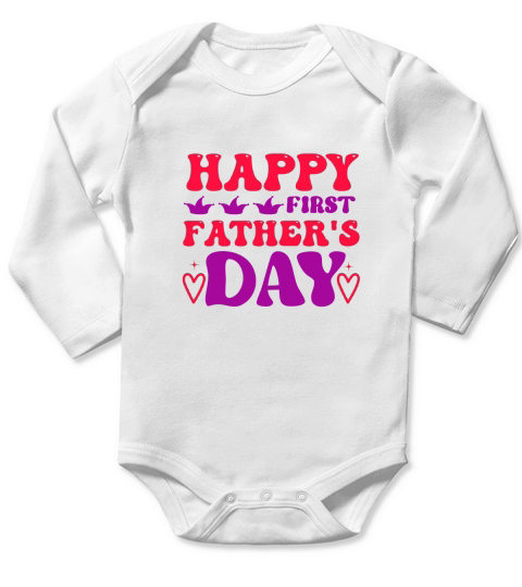 Happy First Fathers Day Long Sleeve Baby One-Piece