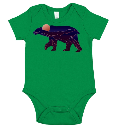 Bear With Abstract Mountain Short Sleeve Baby One-Piece