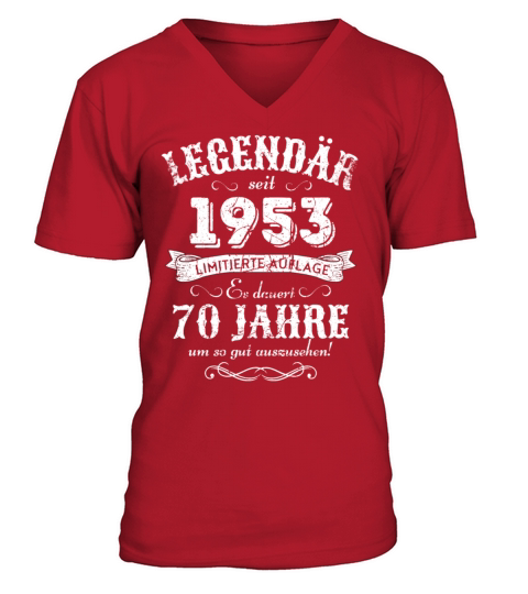 70th Birthday Vintage 1953 V-Neck T-shirt