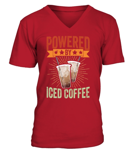 Vintage Powered By Iced Coffee Caffeine Lover Ice V-Neck T-shirt