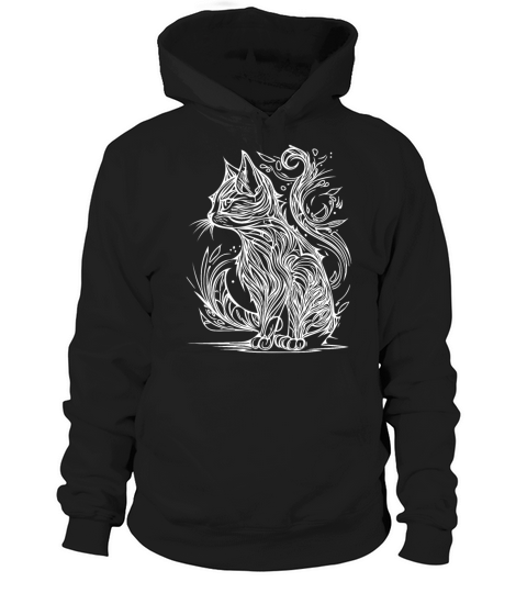 Tattoo Lines Tribal Style Vintage Cat Hoodie Unisex