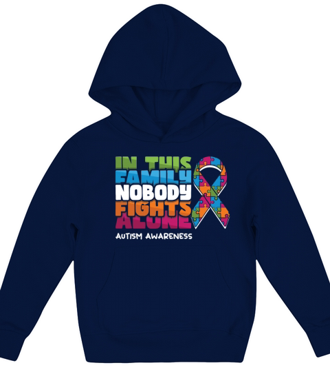 Family Nobody Alone Blue Puzzle Autism Awareness Kids Hoodie