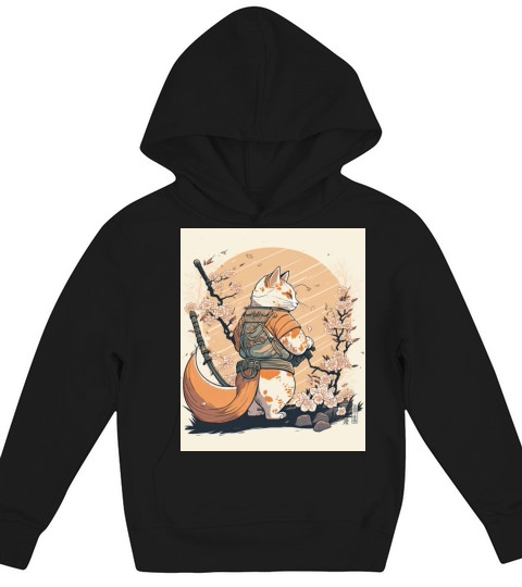 samurai katana cat vintage Kids Hoodie