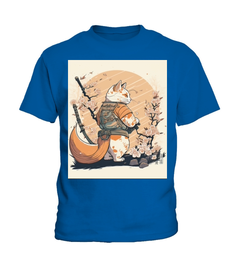 samurai katana cat vintage Kids T-Shirt