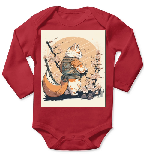 samurai katana cat vintage Long Sleeve Baby One-Piece