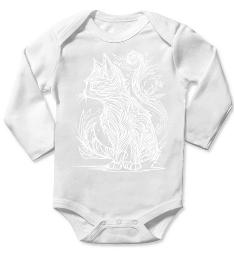 Tattoo Lines Tribal Style Vintage Cat Long Sleeve Baby One-Piece