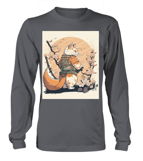 samurai katana cat vintage Long sleeved Unisex