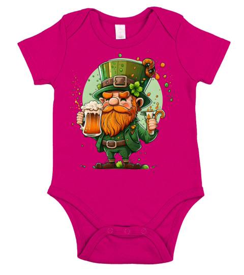 Leprechaun Drinks Beer Funny Lucky St Patricks Day Short Sleeve Baby One-Piece