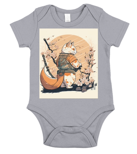 samurai katana cat vintage Short Sleeve Baby One-Piece
