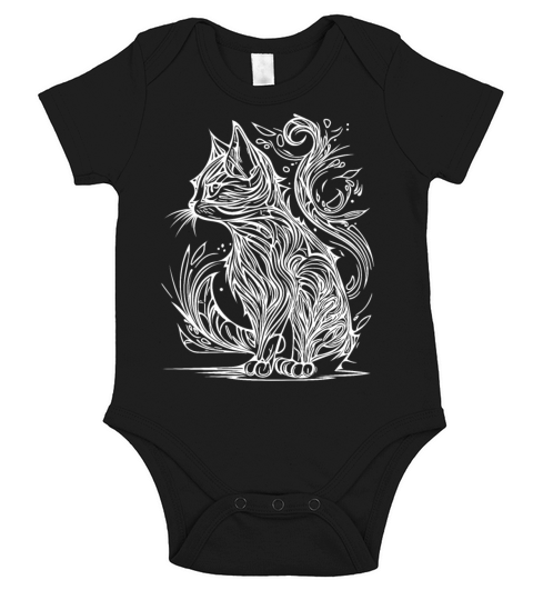 Tattoo Lines Tribal Style Vintage Cat Short Sleeve Baby One-Piece
