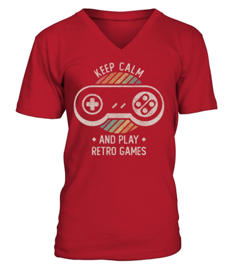 Retro Gaming Keep Calm Spruch Games Nerd Geek V-Neck T-shirt