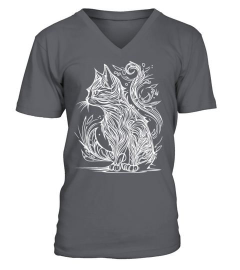 Tattoo Lines Tribal Style Vintage Cat V-Neck T-shirt