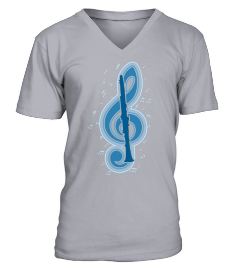 Vintage Musical Note Clarinet Player Music V-Neck T-shirt
