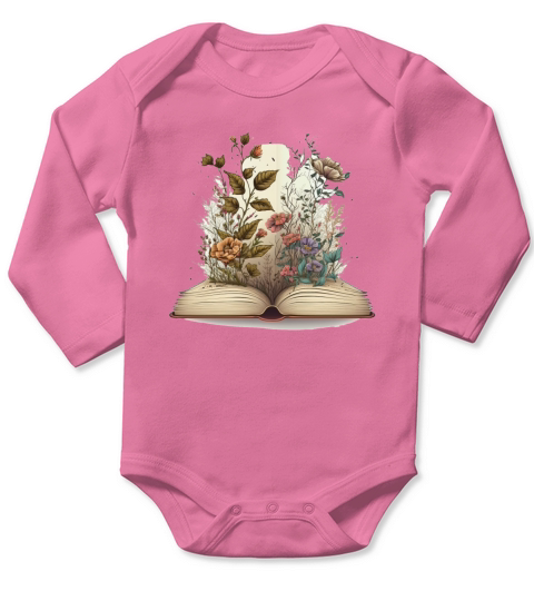 flowers growing from book vintage style Long Sleeve Baby One-Piece