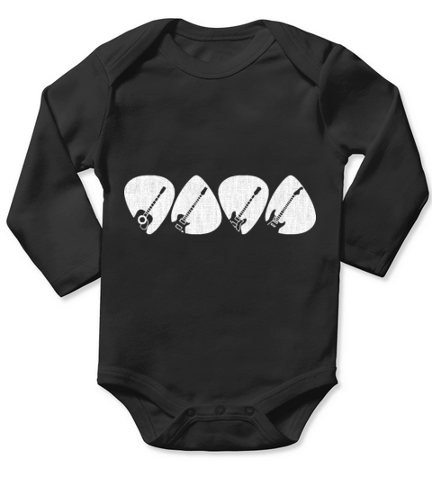 Guitar Pick Gift For Guitarist Retro Vintage Long Sleeve Baby One-Piece