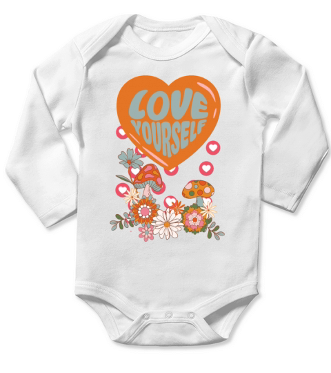 Love yourself retro groovy self care Valentine Long Sleeve Baby One-Piece