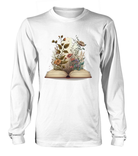 flowers growing from book vintage style Long sleeved Unisex