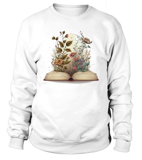 flowers growing from book vintage style Sweatshirt Unisex