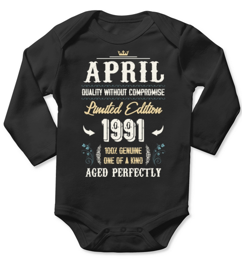 April 1991 Vintage Birthday Present Long Sleeve Baby One-Piece