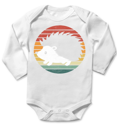 Hedgehog Lover - Vintage Retro Sunset Hedgehog Long Sleeve Baby One-Piece