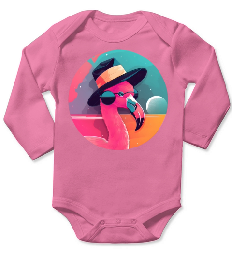 Vintage 80s 90s Nostalgic Flamingo Lovers Long Sleeve Baby One-Piece