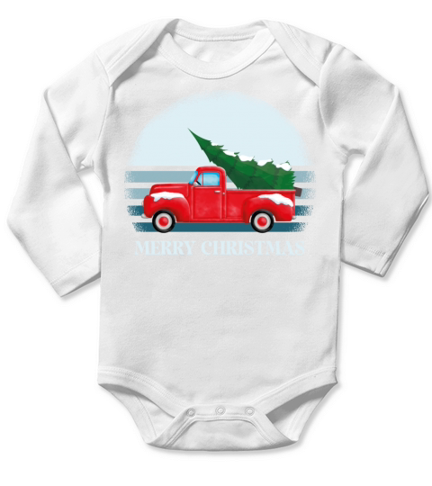 Vintage Wagon Christmas Pickup Truck Retro Long Sleeve Baby One-Piece