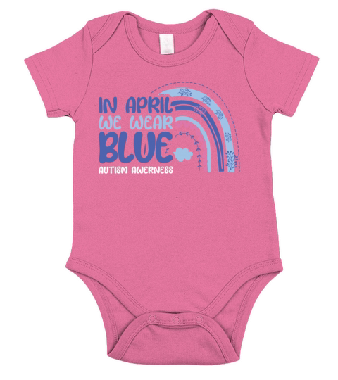 Rainbow In April Blue For Autism Awareness Month Short Sleeve Baby One-Piece